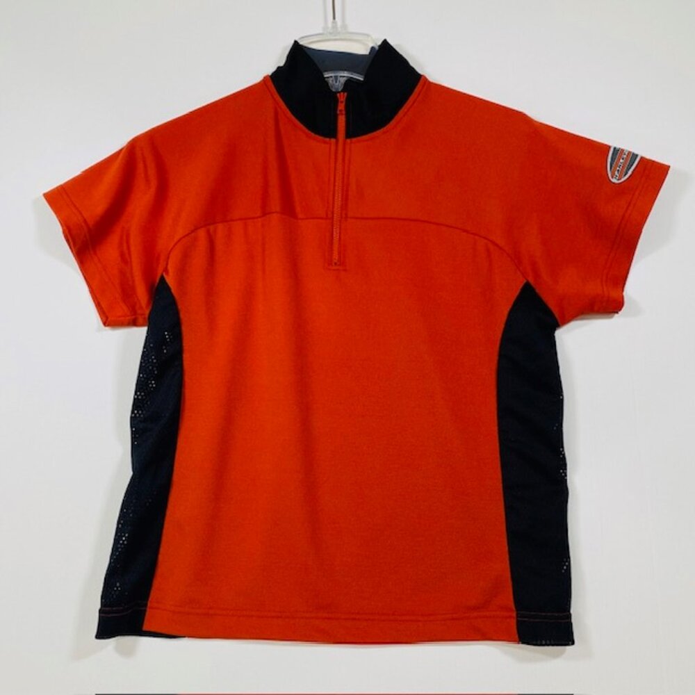Harley Davidson Women's Size Medium‎ 1/4 Zip Short Sleeve Black Orange Shirt
